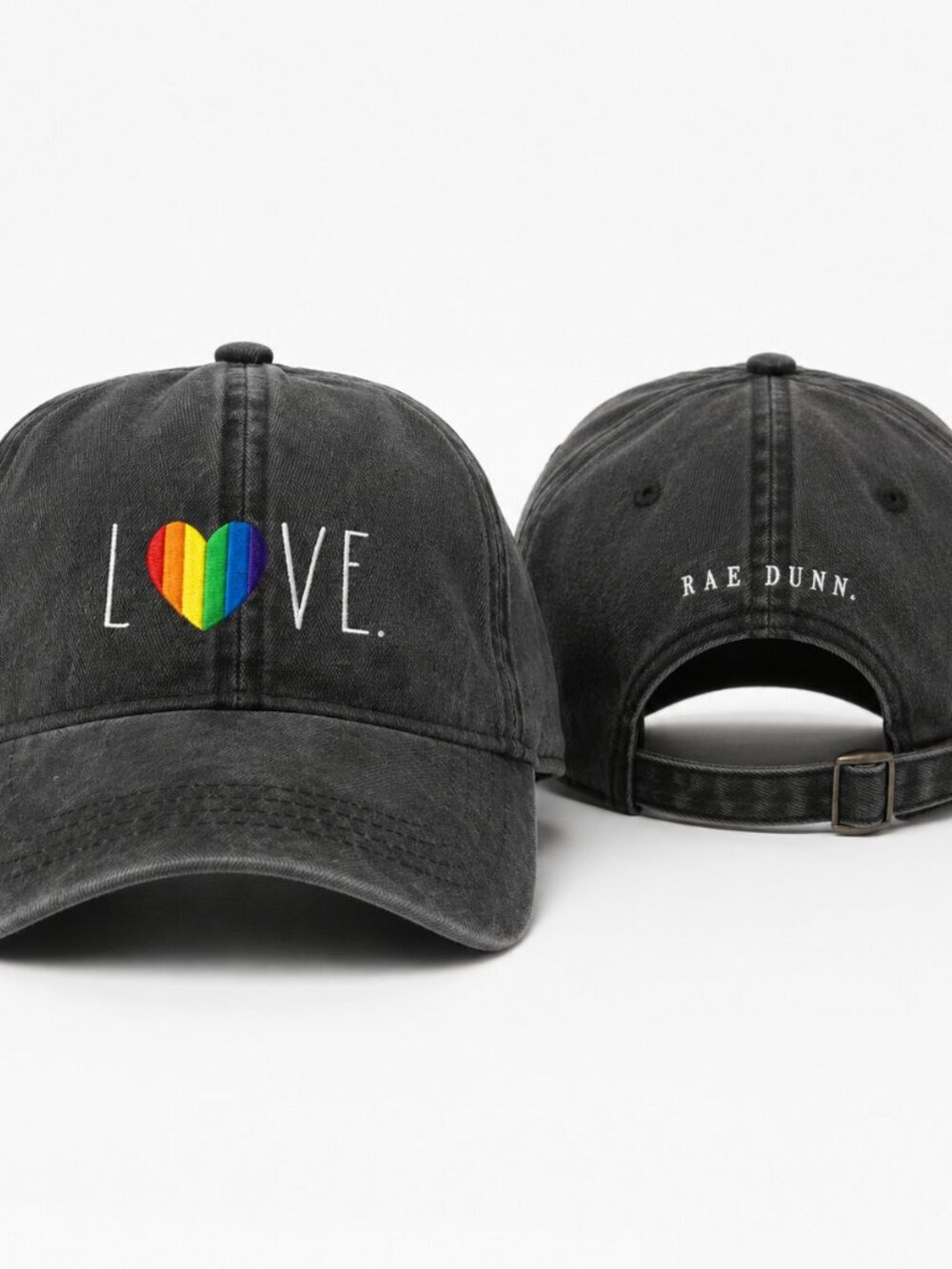 Rae Dunn LOVE PRIDE Gray Stone Washed Adjustable Dad Hat Baseball Cap Rainbow